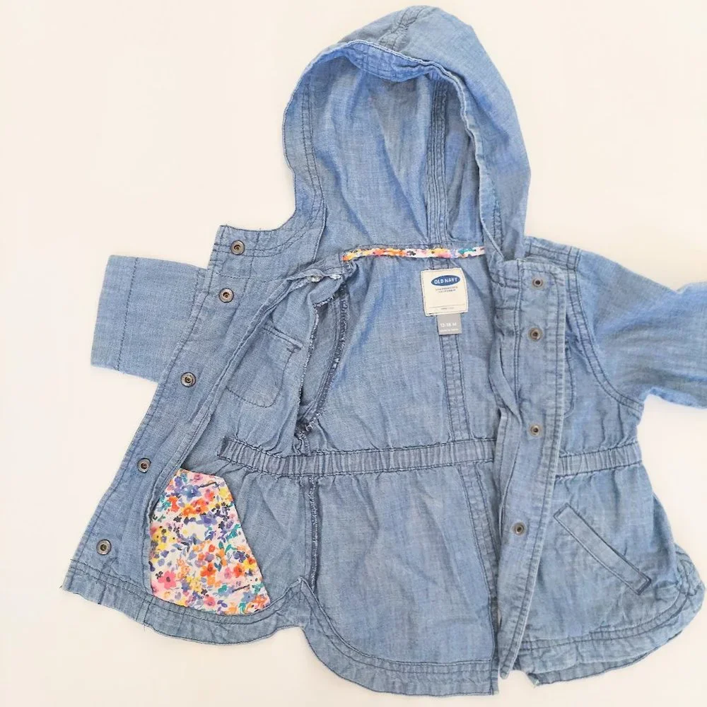 Old Navy Hooded Denim Jacket Girls Size 12M 18M Blue